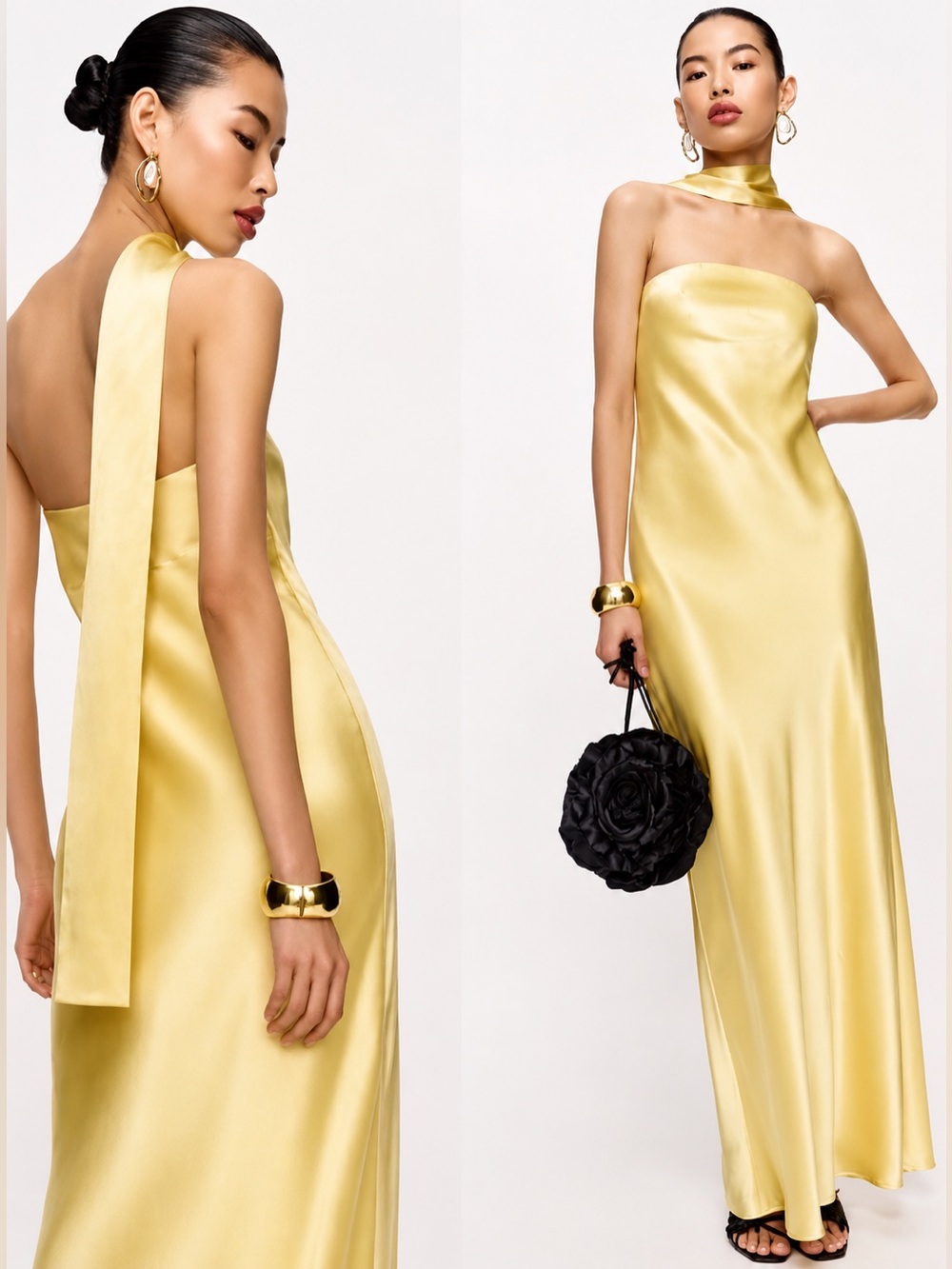 Reformation Oren Silk Maxi Dress XL Butter Yellow Strapless Wedding Guest